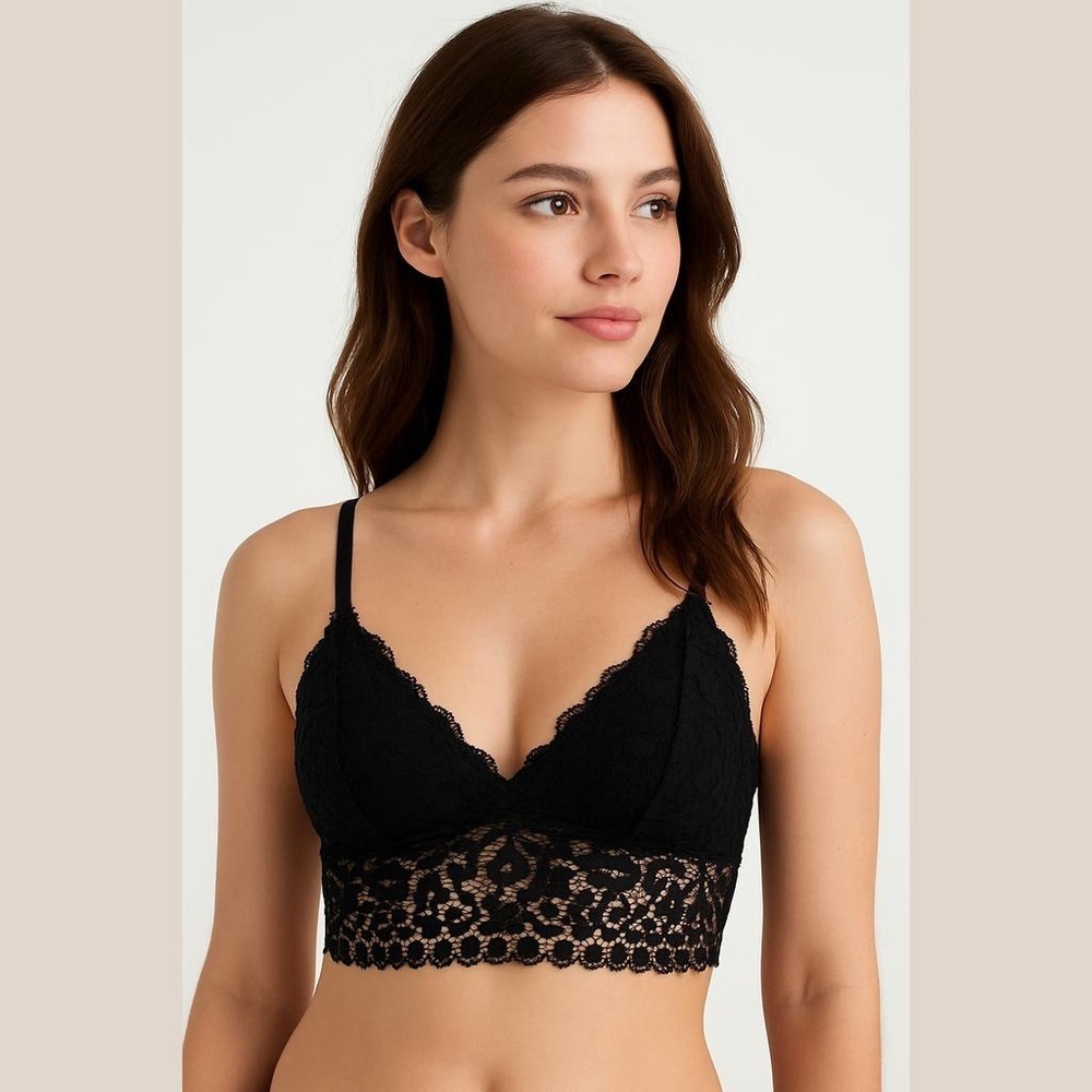 Urban Outfitters Black Lace Longline Bralette